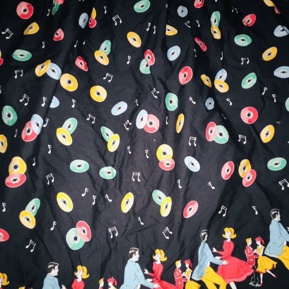 ModCloth Black A-Line Skirt with Multicolor Record & Dancer Print - Picture 2 of 3